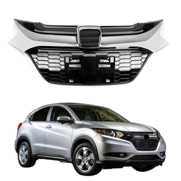 Front Grille Sport Style Chrome Black Glossy Grill Trim For Honda HR-V HRV 16-18 Generic