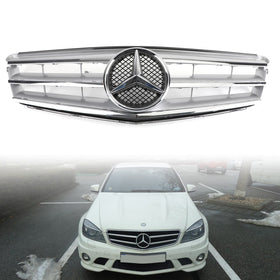 2008-2014 Benz C Class W204 W/LED Emblem C300/C350 Chrome Black Front Bumper Grille Generic