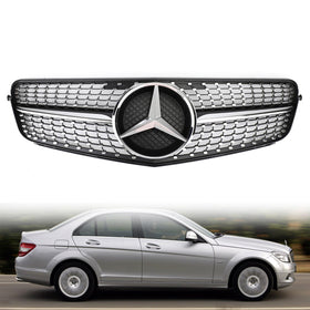 2008-2014 Benz W204 C200 C230 C 250 C300 C350 Diamond Black Chrome Front Grill Replacement