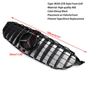 2015-2018 Benz C class W205 C250 C300 C43 Grill Replacement Black GTR Style Front Bumper Grille Generic