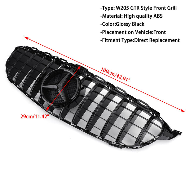 15-18 Benz C class W205 C250 C300 C43 Grill Replacement Black GTR Style Front Bumper Grille Generic