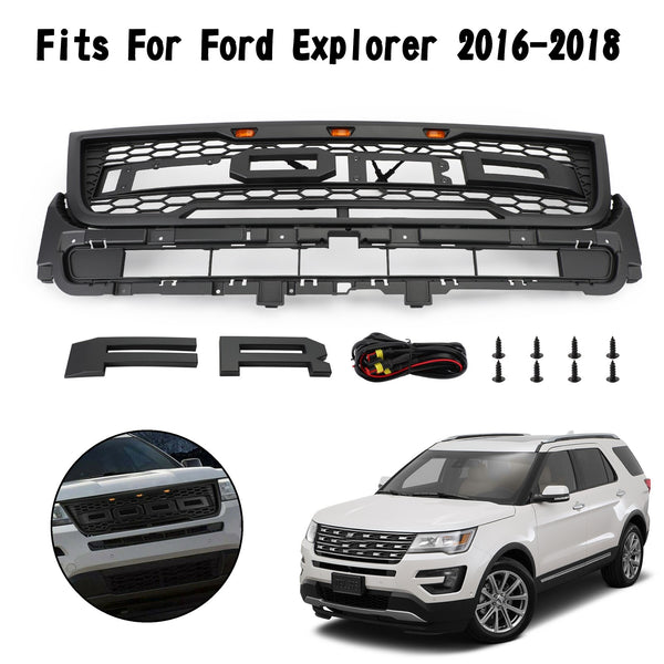 2016-2017 Ford Explorer Front Upper Bumper Grill Replacement With Lights Grey Generic