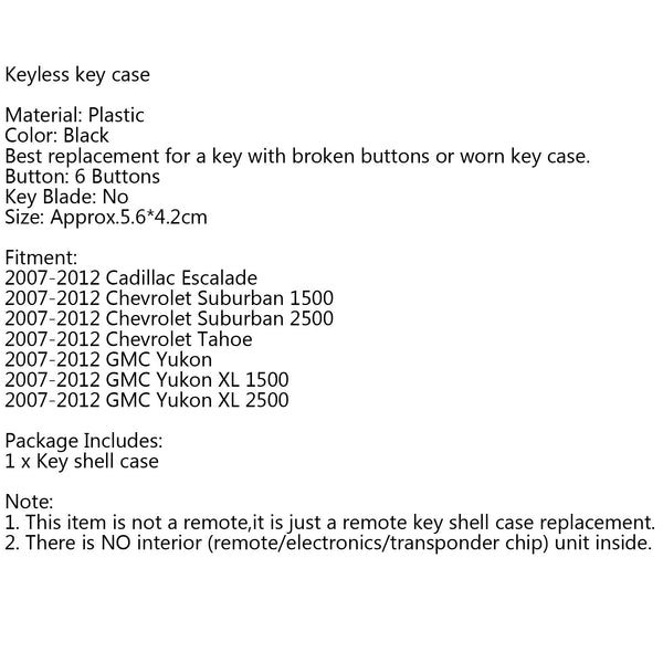 6 Button Remote Keyless Key Fob Case Shell For GMC Yukon Chevy Suburban Tahoe Generic