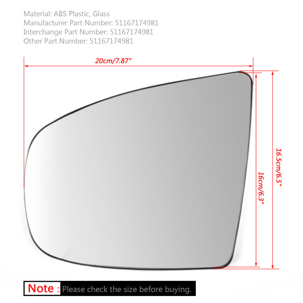 2008-2014 BMW X5 X6 E70 E71 E72 Left Heated Wing Side Mirror White Glass Generic