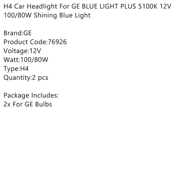 GE BLUE LIGHT PLUS 5100K 12V100/80W Shining Blue Light H4 Car Headlight Generic
