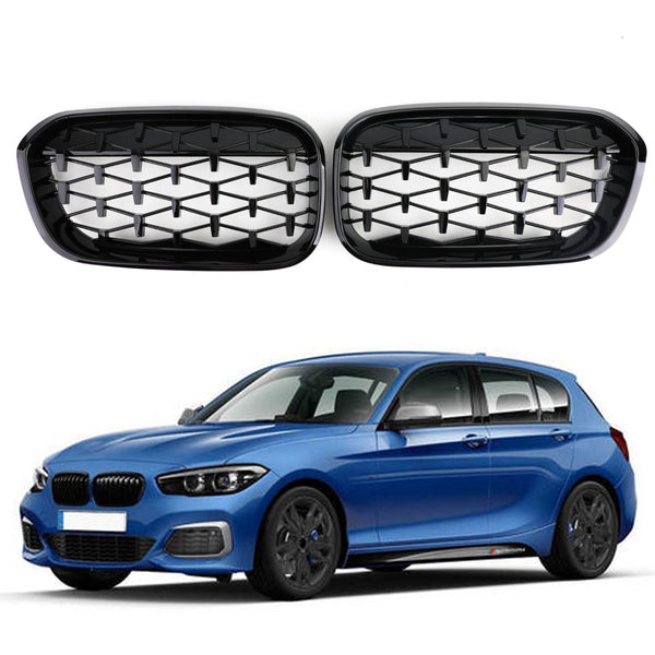 Meteor Black Front Kidney Grille For 2015-2017 BMW 1 Series F20/F21 Generic