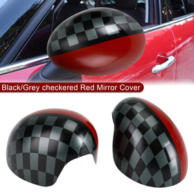 Black/Grey checkered Red Mirror Cover for MINI Cooper Hardtop F55 F56 Generic