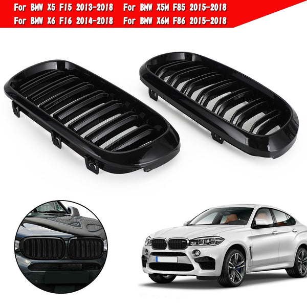 13-18 BMW X5M F85 X6M F86 X5 F15 X6 F16 Gloss Black Dual Front Kidney Grille  Generic