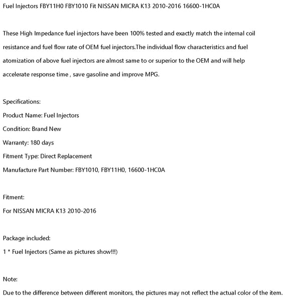 2010-2016 NISSAN MICRA K13 Fuel Injectors FBY11H0 FBY1010 16600-1HC0A Generic