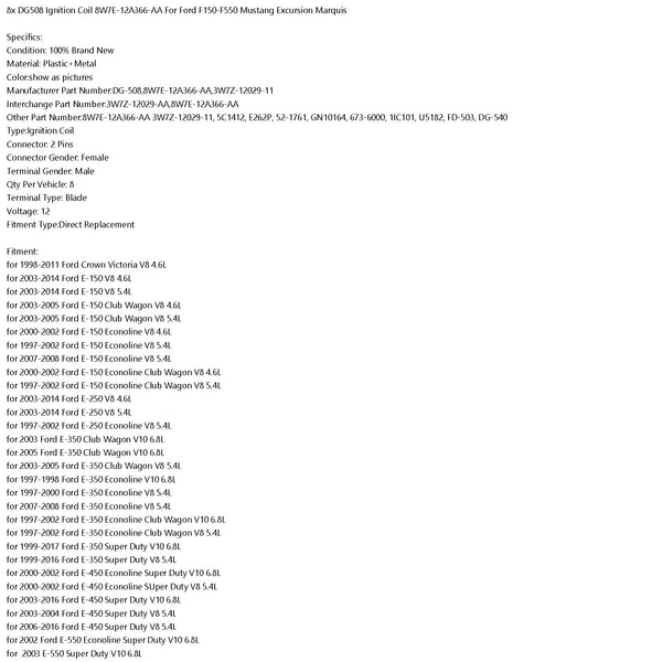 1997-2003 Ford F-150 V8 5.4L DG508 Ignition Coil 8W7E-12A366-AA 3W7Z-12029-11 Generic