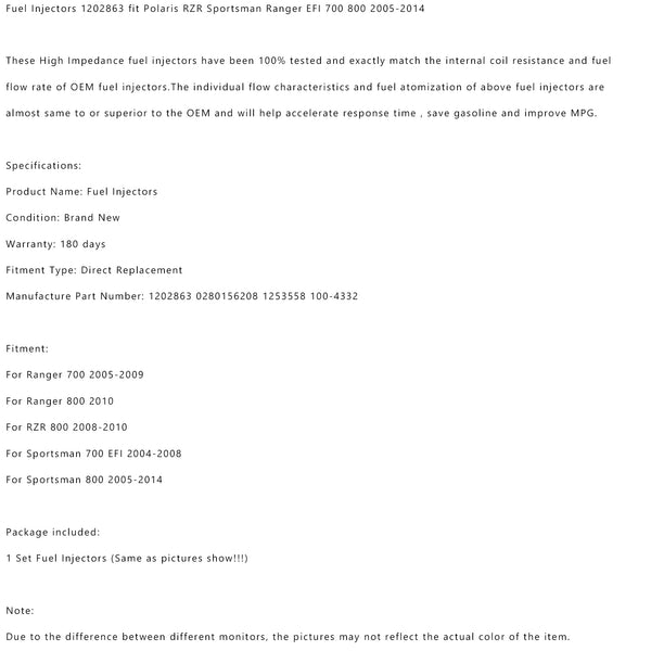 2008-2010 RZR 800 2PCS Fuel Injectors 1202863 0280156208 1253558 100-4332 Generic