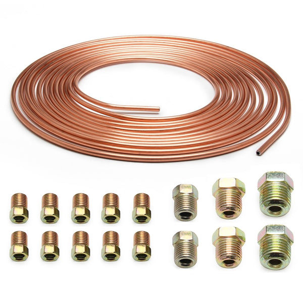 Copper Brake Line Tubing Kit 3/16 OD 25 Foot Coil Roll All Size Fittings Generic
