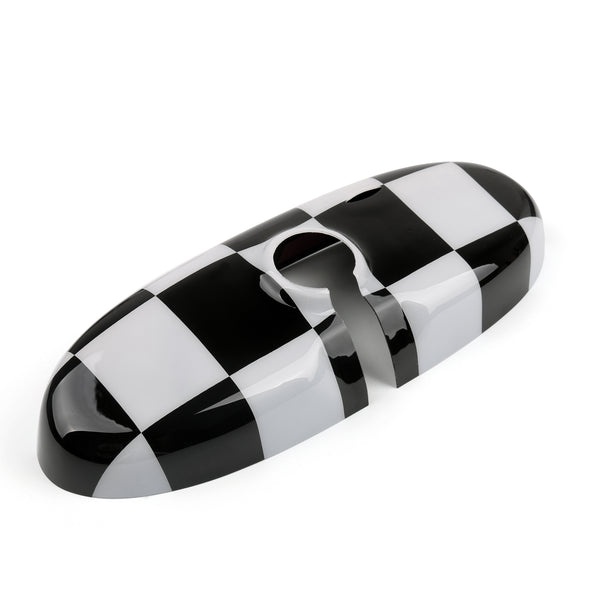 Black Checkered Pattern Rear View Mirror Cover For BMW MINI Cooper R55 R56 Generic