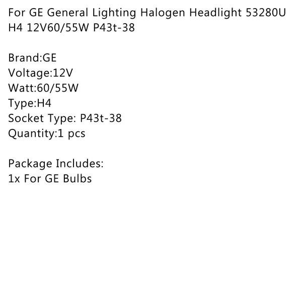 For GE General Lighting Halogen Headlight 53280U H4 12V60/55W P43T Generic