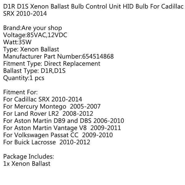 D1R D1S Xenon Ballast Bulb Control Unit HID Bulb For Cadillac SRX 2010-2014 Generic