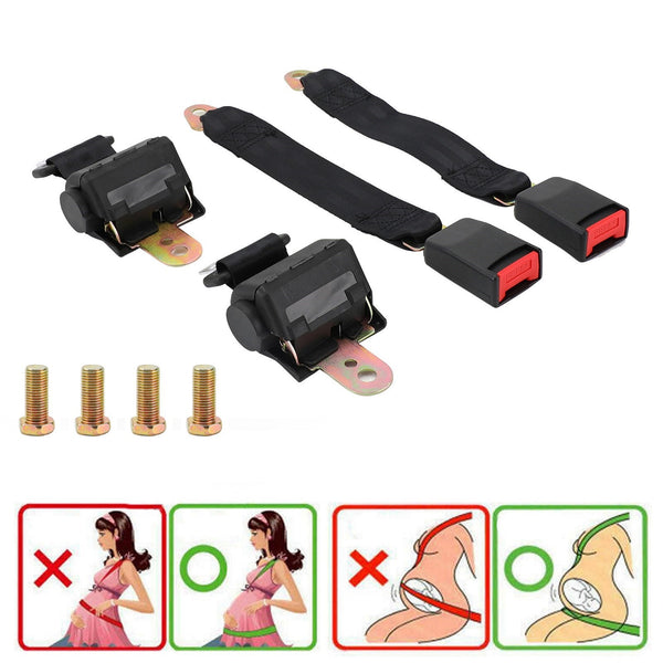 2 Sets 2 Point Retractable Auto Car Safety Seat Belt Buckle Universal Adjustable Generic